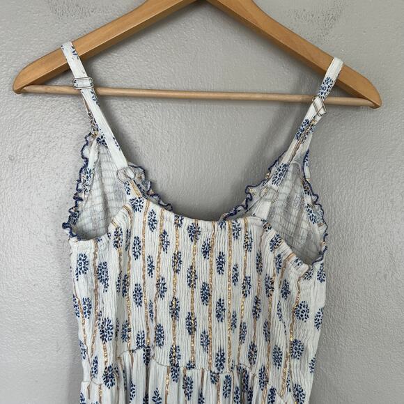 Anthropologie Dress Me 2 Magic Women's Maxi White Blue Gold Size S Paisley Boho - Picture 7 of 11